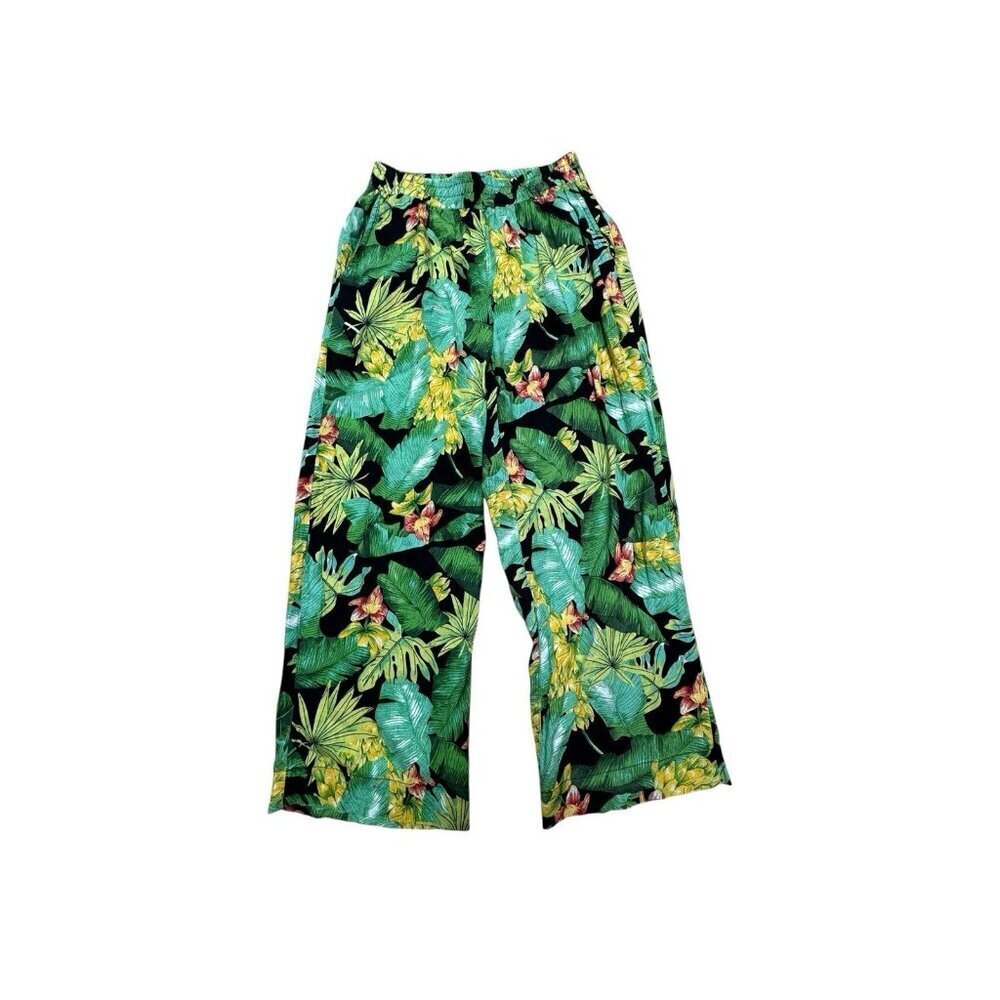Nicole Miller NY Linen Blend Tropical Wide Leg Pants Women M 24 Inseam